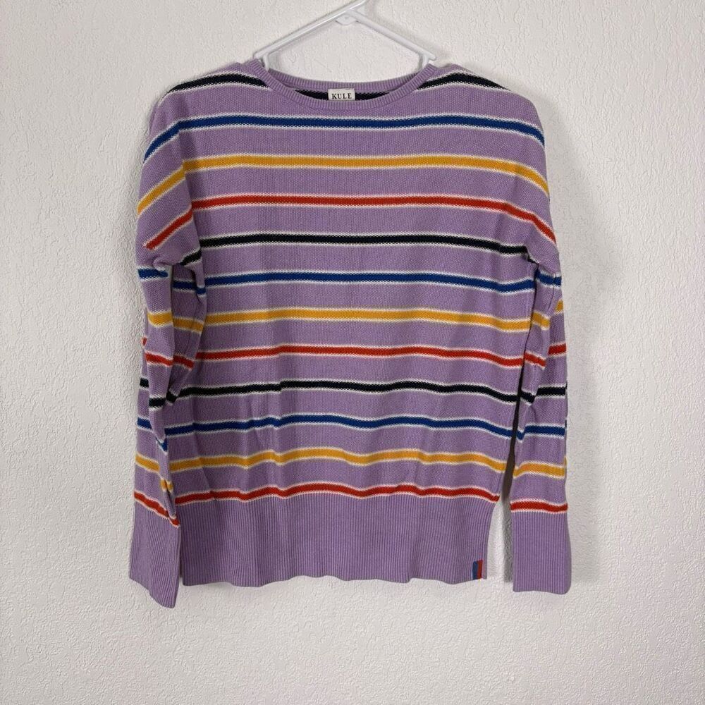 Kule Vandy Striped Pullover Sweater Purple with Colorful Stripes Size XS